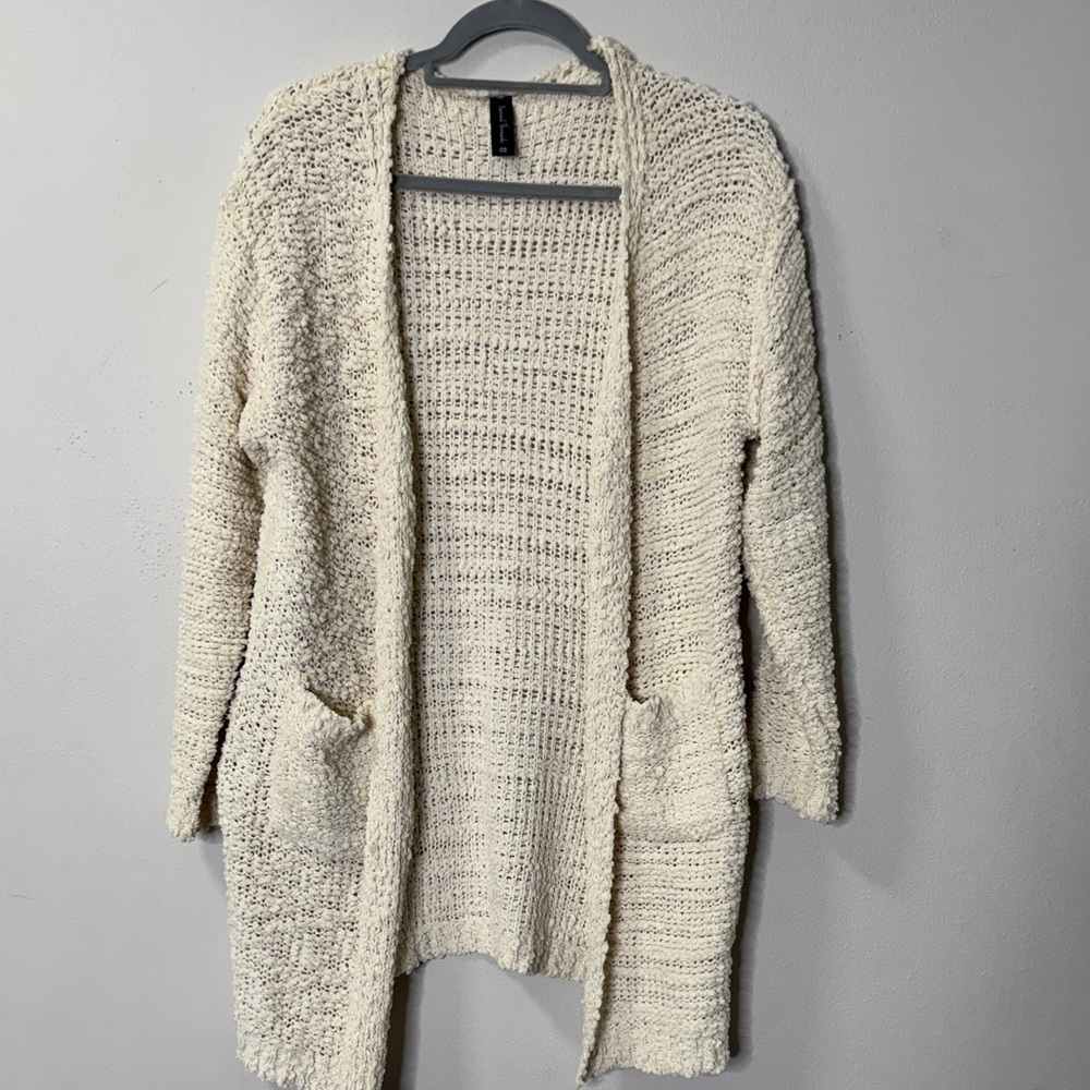 Sacred Threads Cream Knit Cardigan one Size tunic length open front sweater 6230